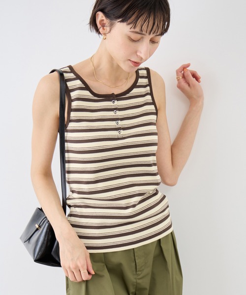 ROPE' PICNIC（ロペピクニック）の「マルチボーダーヘンリーネックタンクトップ（タンクトップ・レディース・サックスブルー/ホワイト系その他5/ブラウン・FREE）」の16枚目の写真