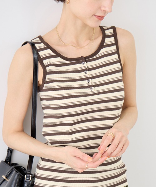 ROPE' PICNIC（ロペピクニック）の「マルチボーダーヘンリーネックタンクトップ（タンクトップ・レディース・サックスブルー/ホワイト系その他5/ブラウン・FREE）」の17枚目の写真