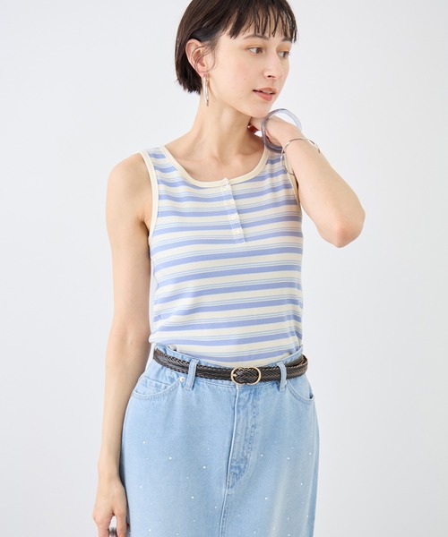 ROPE' PICNIC（ロペピクニック）の「マルチボーダーヘンリーネックタンクトップ（タンクトップ・レディース・サックスブルー/ホワイト系その他5/ブラウン・FREE）」の21枚目の写真