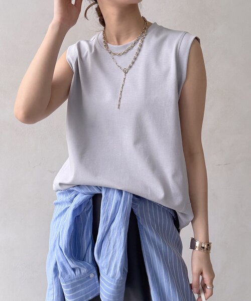 DouDou（ドゥドゥ）の「裾切替ノーリスリーブプルオーバー（Tシャツ/カットソー・レディース・ブラック/オフホワイト/ピンク/ライトグレー・FREE）」の4枚目の写真