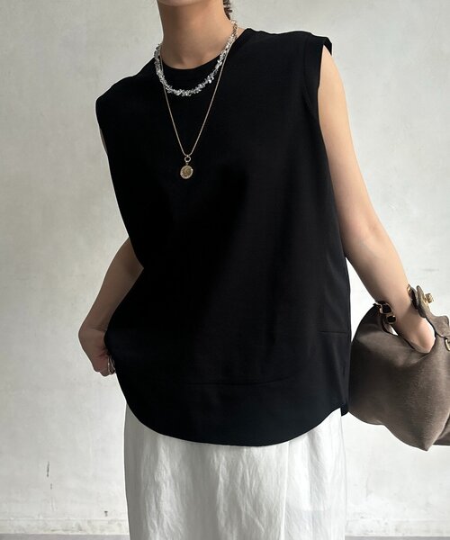 DouDou（ドゥドゥ）の「裾切替ノーリスリーブプルオーバー（Tシャツ/カットソー・レディース・ブラック/オフホワイト/ピンク/ライトグレー・FREE）」の3枚目の写真