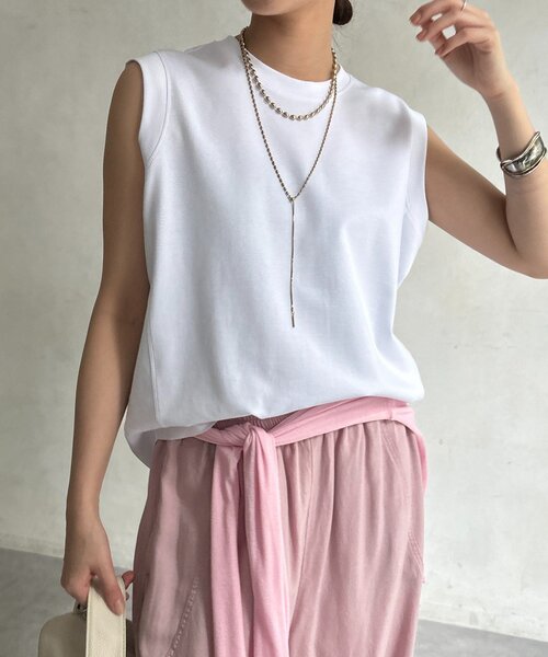 DouDou（ドゥドゥ）の「裾切替ノーリスリーブプルオーバー（Tシャツ/カットソー・レディース・ブラック/オフホワイト/ピンク/ライトグレー・FREE）」の10枚目の写真