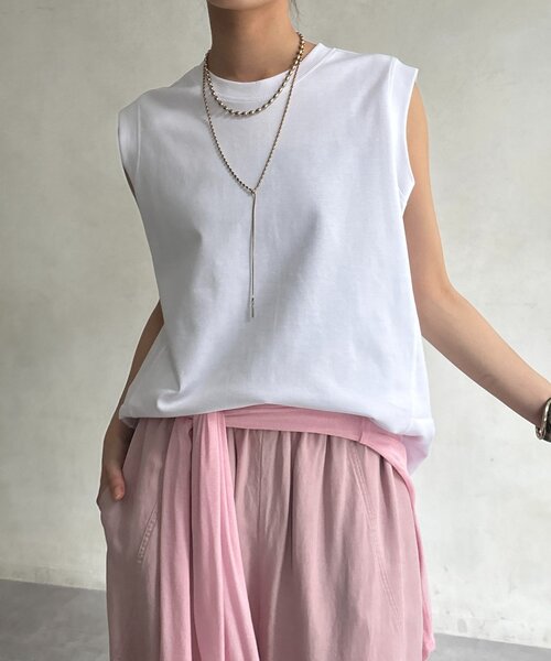 DouDou（ドゥドゥ）の「裾切替ノーリスリーブプルオーバー（Tシャツ/カットソー・レディース・ブラック/オフホワイト/ピンク/ライトグレー・FREE）」の12枚目の写真