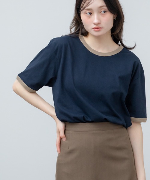 HEILIS(ヘイリス)の「オーバーサイズラグランTシャツ / オーバーサイズラグランTシャツ / リンガー オーバーサイズ 無地 ブラウン アイボリー ネイビー 半袖 カットソー Tシャツ 韓国 夏服 春服 ストリート カジュアル ノームコア(Tシャツ/カットソー・レディース・ブラウン/ネイビー/アイボリー・FREE)」の3枚目の写真