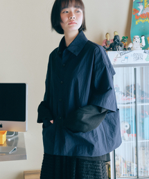 MALEN（マレン）の「ユニセックスビッグポケット半袖シャツジャケットネイビー（シャツ/ブラウス）」
