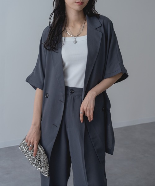 refinedworks（リファインドワークス）の「【refinedworks】セットアップ 対応◎ 半袖 テーラード ジャケット（テーラードジャケット・レディース・ブラック/ブラウン/チャコールグレー・FREE）」の2枚目の写真
