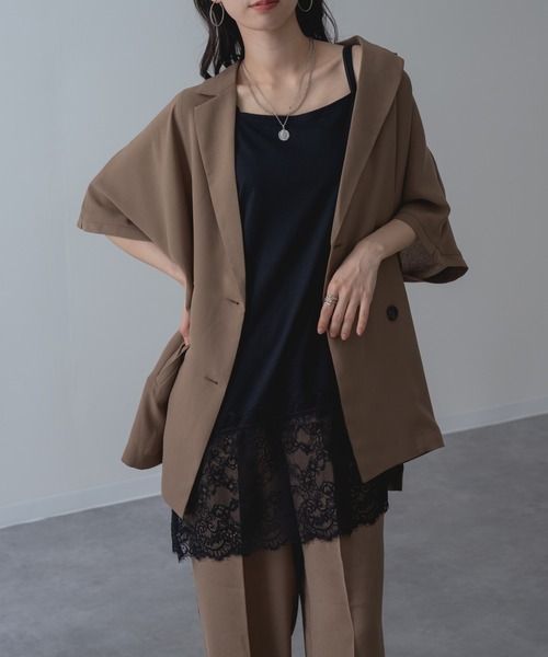 refinedworks（リファインドワークス）の「【refinedworks】セットアップ 対応◎ 半袖 テーラード ジャケット（テーラードジャケット・レディース・ブラック/ブラウン/チャコールグレー・FREE）」の4枚目の写真