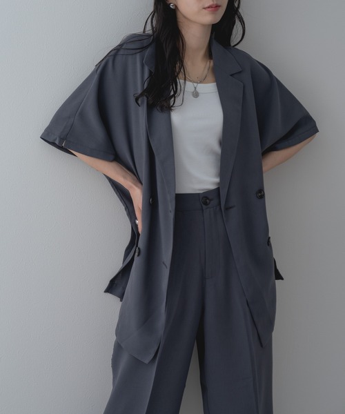 refinedworks（リファインドワークス）の「【refinedworks】セットアップ 対応◎ 半袖 テーラード ジャケット（テーラードジャケット・レディース・ブラック/ブラウン/チャコールグレー・FREE）」の9枚目の写真