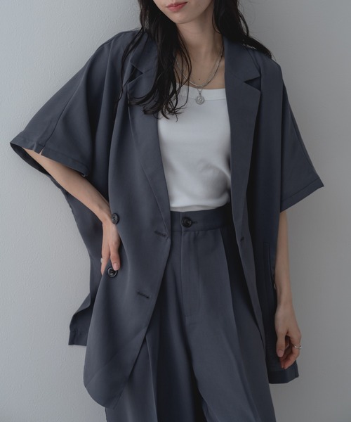 refinedworks（リファインドワークス）の「【refinedworks】セットアップ 対応◎ 半袖 テーラード ジャケット（テーラードジャケット・レディース・ブラック/ブラウン/チャコールグレー・FREE）」の20枚目の写真