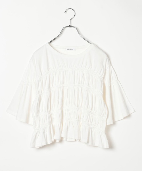 LEPSIM(レプシィム)の「シャーリングショートT 680401(Tシャツ/カットソー・レディース・レッド/オフホワイト/ブラック・FREE)」の1枚目の写真