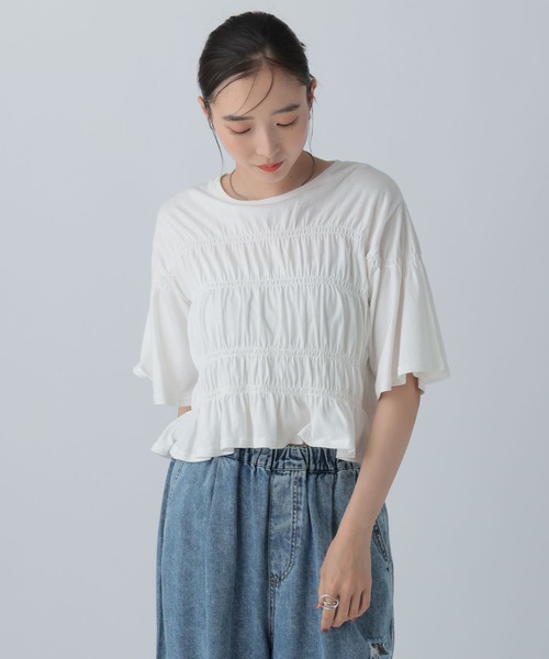 LEPSIM(レプシィム)の「シャーリングショートT 680401(Tシャツ/カットソー・レディース・レッド/オフホワイト/ブラック・FREE)」の22枚目の写真