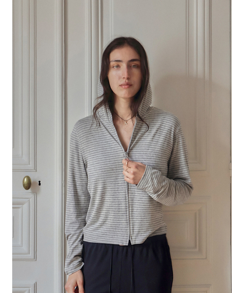 Страйп джип‑ап фуд парка — худи с капюшоном Heather Grey