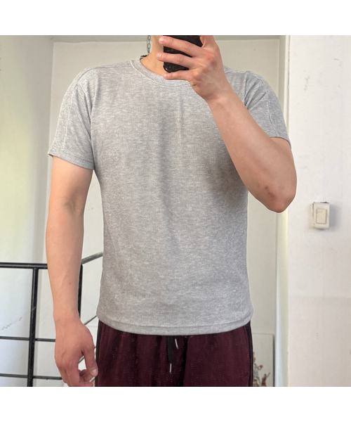SENTAIR（センテア）の「リブドマッスルフィットラウンド半袖Tシャツ_4カラー（Tシャツ/カットソー・メンズ・ブラック/グレー/チャコール/アイボリー・46/48）」の3枚目の写真