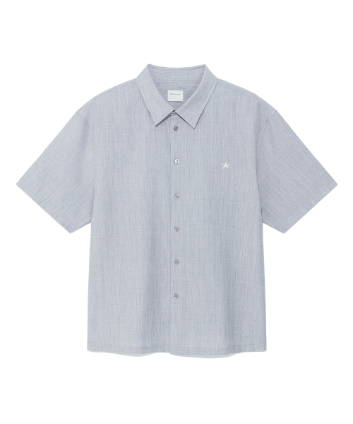 THECOLDESTMOMENT(ザコールデストモーメント)の「TCM mini logo textured half shirt (blue grey)(シャツ/ブラウス・レディース・その他・LARGE/MEDIUM)」の1枚目の写真