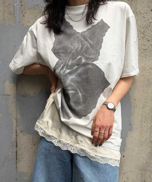 LACY SATIN PRINT TEE（Tシャツ/カットソー）｜Ameri（アメリ）の