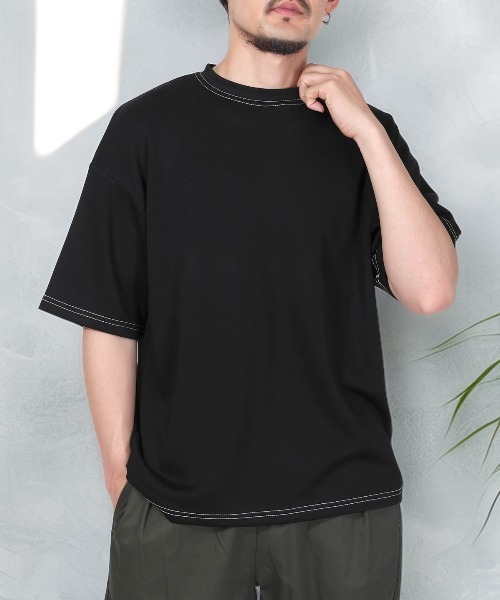 LUXSTYLE(ラグスタイル)の「接触冷感UVカットソフトダンボールビッグTシャツ(Tシャツ/カットソー・メンズ・ブラック・M/XL/L)」の1枚目の写真