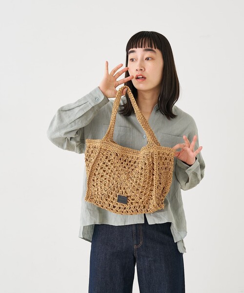 collex(コレックス)の「【Swaraj /スワラージ】手編みペーパーラフィアトートバッグ(かごバッグ・レディース・ベージュ/ホワイト・フリー)」の3枚目の写真