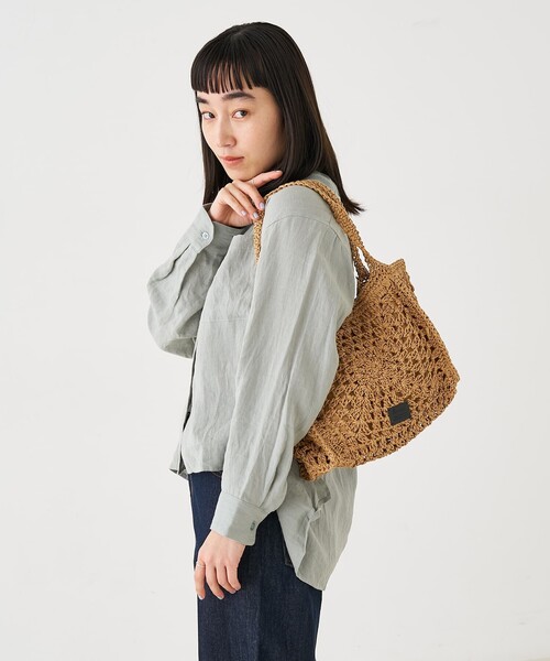 collex(コレックス)の「【Swaraj /スワラージ】手編みペーパーラフィアトートバッグ(かごバッグ・レディース・ベージュ/ホワイト・フリー)」の7枚目の写真