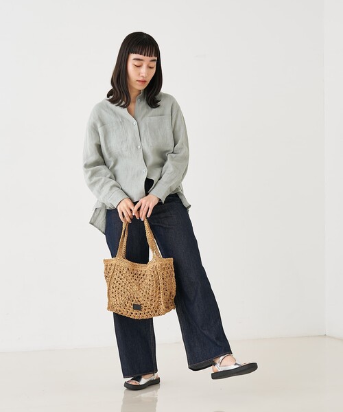 collex(コレックス)の「【Swaraj /スワラージ】手編みペーパーラフィアトートバッグ(かごバッグ・レディース・ベージュ/ホワイト・フリー)」の9枚目の写真