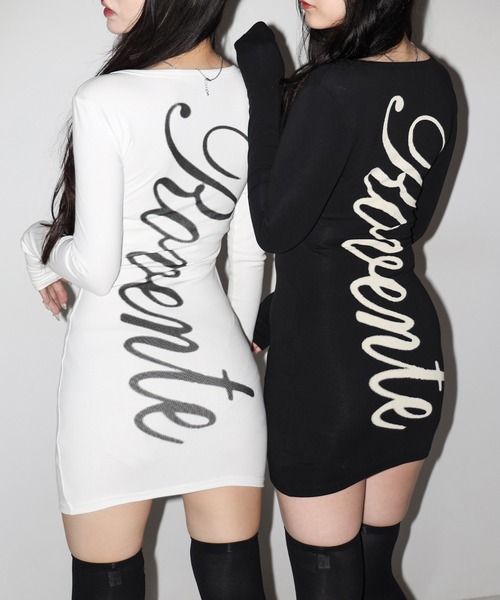 me+em select（ミームセレクト）の「【 ２color 】レタリングバックロゴスクエアタイトミニワンピース ／ lettering back logo square tight mini onepiece（ワンピース・レディース・ホワイト/ブラック・FREE）」の20枚目の写真