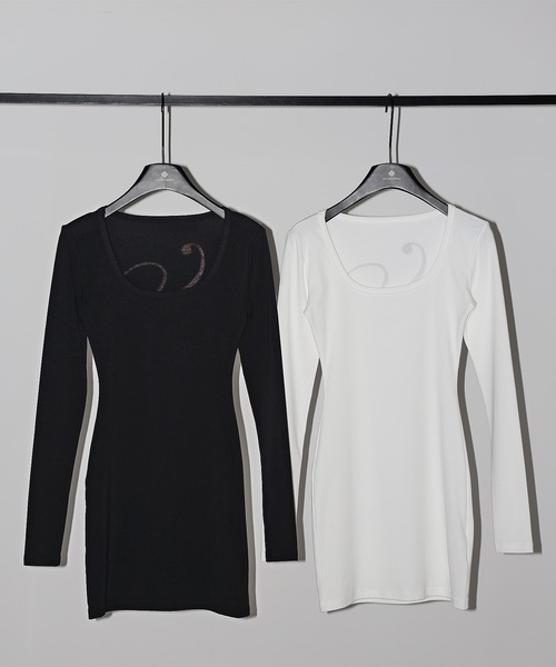me+em select（ミームセレクト）の「【 ２color 】レタリングバックロゴスクエアタイトミニワンピース ／ lettering back logo square tight mini onepiece（ワンピース・レディース・ホワイト/ブラック・FREE）」の16枚目の写真