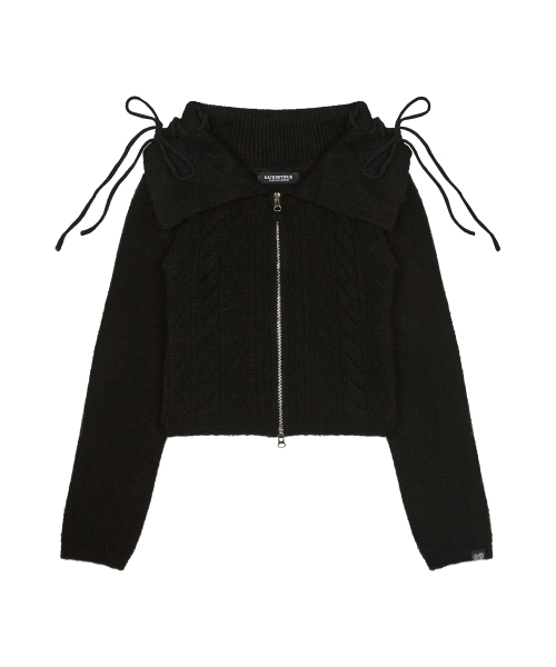 LUVISTRUE(ラヴイズトゥルー)の「FS RIBBON OFF-SHOULDER KNIT ZIP UP(BLACK)(カーディガン/ボレロ・レディース・その他・FREE)」の2枚目の写真