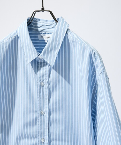 ABAHOUSE(アバハウス)の「【JAMES FABRIC】サイドガゼット ストライプシャツ / オーバーサイズ(シャツ/ブラウス・メンズ・サックスブルー/グレイッシュブルー/ライトグレー・46/48)」の1枚目の写真