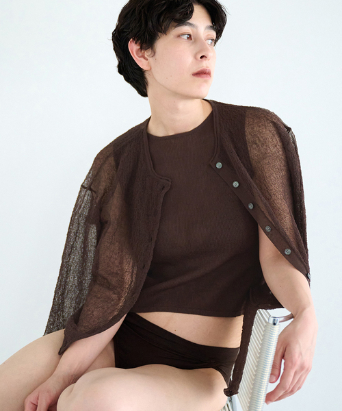 EMILY WEEK(エミリーウィーク)の「シアーニットカーディガン(カーディガン/ボレロ・レディース・ベージュ/オレンジ/ブラウン・FREE)」の2枚目の写真