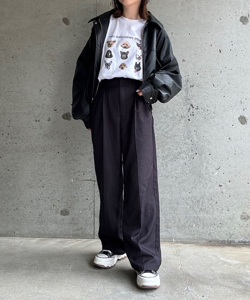 tunee（チュニー）の「ワンちゃんいっぱいロンT／長袖Tシャツ(hsyd)（Tシャツ/カットソー・レディース・ネイビー/ベージュ・LARGE/X-LARGE/MEDIUM/X-SMALL）」の4枚目の写真