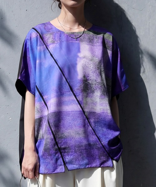 antiqua(アンティカ)の「異素材切替 アート柄 ドルマン トップス(Tシャツ/カットソー・レディース・パープル系その他/グレー系その他・ONESIZE)」の14枚目の写真