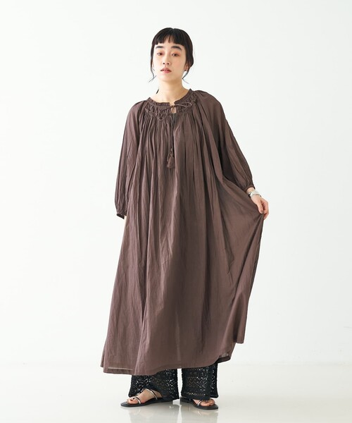 collex(コレックス)の「インド綿2WAYギャサーコットンワンピース(ワンピース・レディース・ブラウン/ネイビー・フリー)」の1枚目の写真