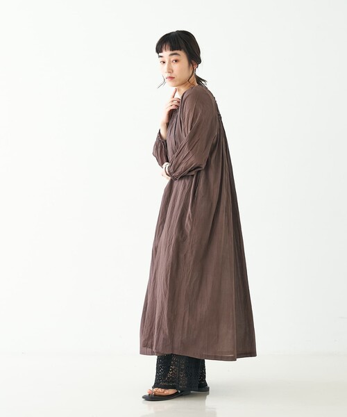collex(コレックス)の「インド綿2WAYギャサーコットンワンピース(ワンピース・レディース・ブラウン/ネイビー・フリー)」の5枚目の写真