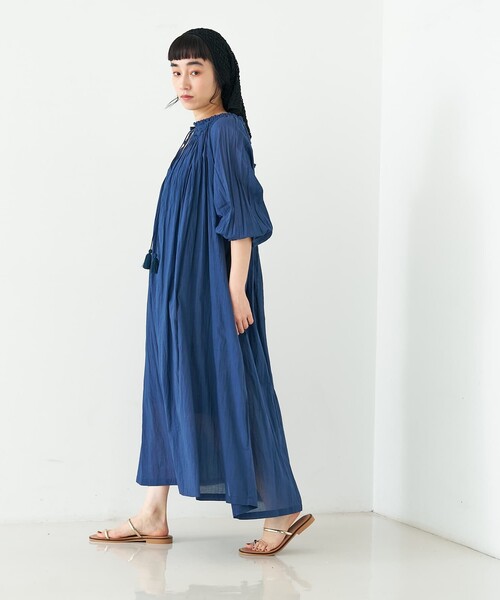 collex(コレックス)の「インド綿2WAYギャサーコットンワンピース(ワンピース・レディース・ブラウン/ネイビー・フリー)」の8枚目の写真