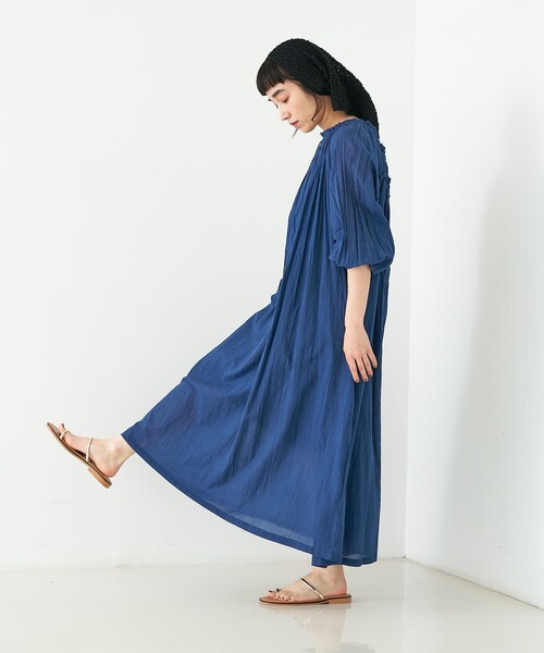 collex(コレックス)の「インド綿2WAYギャサーコットンワンピース(ワンピース・レディース・ブラウン/ネイビー・フリー)」の10枚目の写真