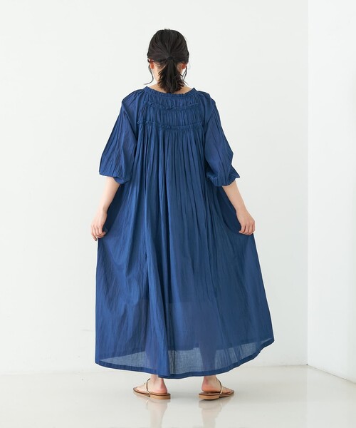 collex(コレックス)の「インド綿2WAYギャサーコットンワンピース(ワンピース・レディース・ブラウン/ネイビー・フリー)」の13枚目の写真