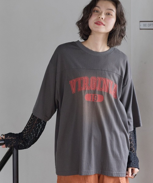 niko and...(ニコアンド)の「アソートレイヤープリントTシャツ(Tシャツ/カットソー・レディース・グリーン/チャコール/ナチュラル・FREE)」の6枚目の写真
