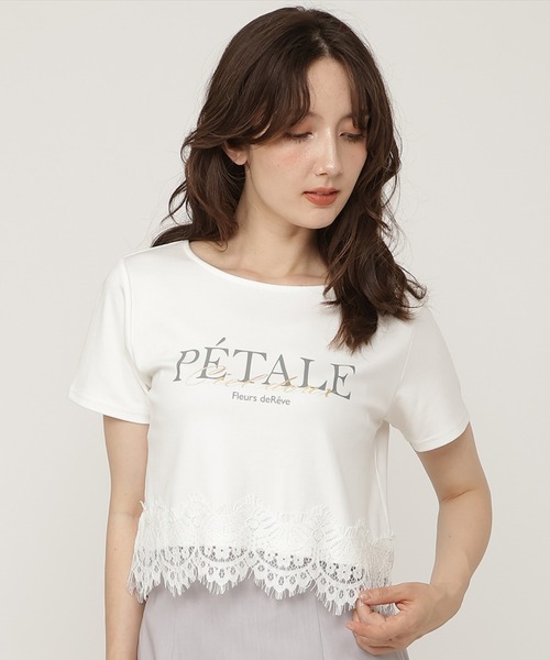SWINGLE(スウィングル)の「すそレースロゴプリントTシャツ(Tシャツ/カットソー・レディース・ブラウン/オフホワイト/ブラック・FREE)」の1枚目の写真