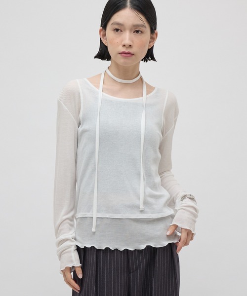 Lui's(ルイス)の「リボン紐付きレイヤード風ロンT(Tシャツ/カットソー・レディース・ブラック/サックスブルー/オフホワイト・FREE)」の8枚目の写真