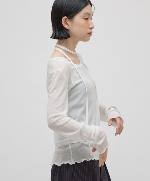 Lui's(ルイス)の「リボン紐付きレイヤード風ロンT(Tシャツ/カットソー・レディース・ブラック/サックスブルー/オフホワイト・FREE)」の9枚目の写真