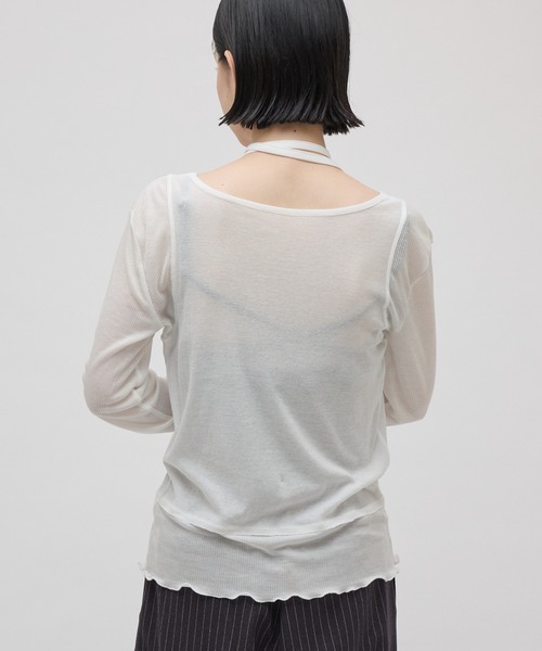 Lui's(ルイス)の「リボン紐付きレイヤード風ロンT(Tシャツ/カットソー・レディース・ブラック/サックスブルー/オフホワイト・FREE)」の10枚目の写真