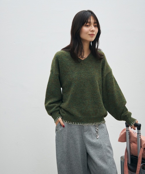 UNDERSTATEMENTs(アンダーステイトメント)の「【ユニセックス】配色Vネックステッチニット(ニット/セーター・メンズ・チャコールグレー/グリーン/ネイビー・MEDIUM/LARGE)」の16枚目の写真