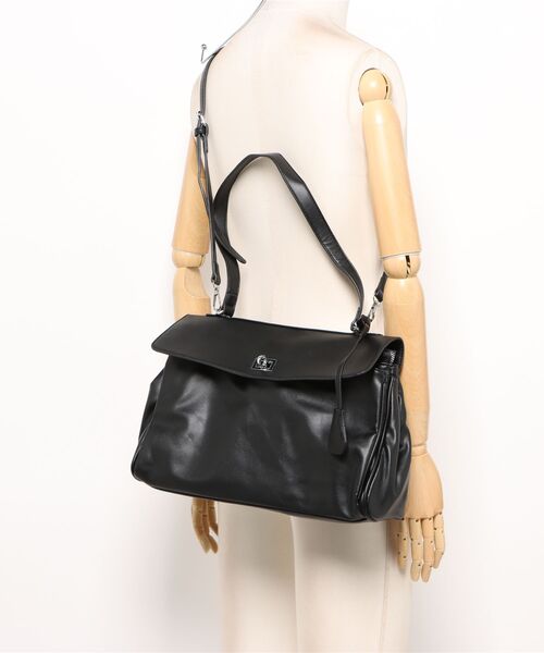 Burner（バーナー）の「【Leathen Leather（レーセンレザー）】メタルパーツ ハンドル付きスクエアバッグ lea-shbag-16-42（ショルダーバッグ・メンズ・ブラック・FREE）」の5枚目の写真