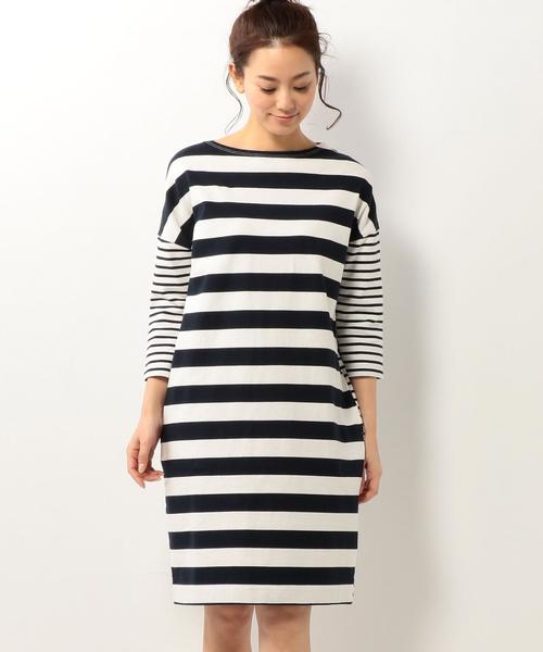 coen（コーエン）の「コンビボーダーコクーンワンピース（ワンピース・レディース・ホワイト/グレー・MEDIUM/LARGE）」の4枚目の写真