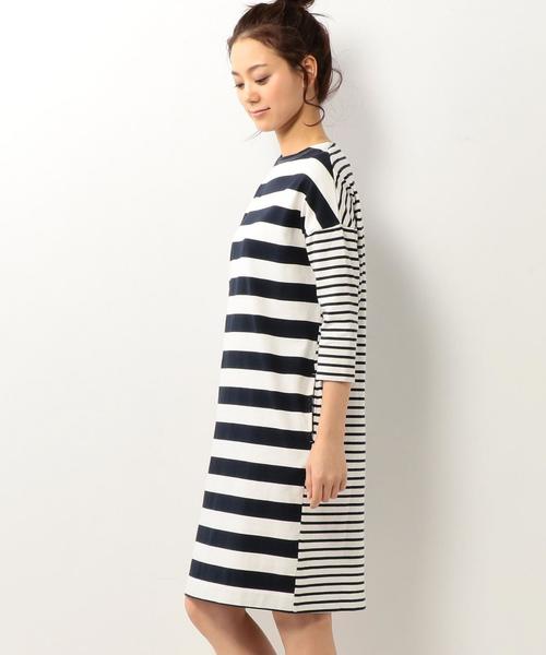 coen（コーエン）の「コンビボーダーコクーンワンピース（ワンピース・レディース・ホワイト/グレー・MEDIUM/LARGE）」の5枚目の写真