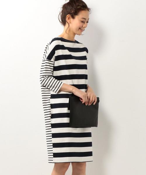 coen（コーエン）の「コンビボーダーコクーンワンピース（ワンピース・レディース・ホワイト/グレー・MEDIUM/LARGE）」の13枚目の写真