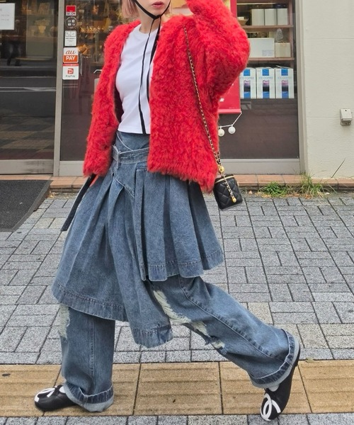 Alley Tokyo(アリートーキョー)の「【セットで着られる】激しめダメージゆるパンツ(デニムパンツ・レディース・ピンク/ブルー・FREE)」の5枚目の写真