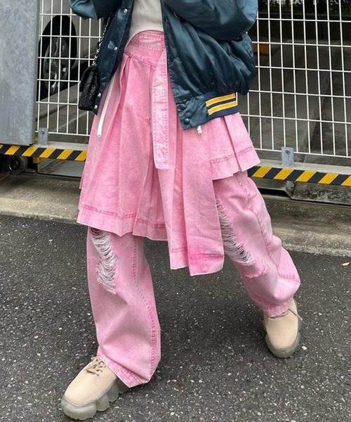 Alley Tokyo(アリートーキョー)の「【セットで着られる】激しめダメージゆるパンツ(デニムパンツ・レディース・ピンク/ブルー・FREE)」の13枚目の写真