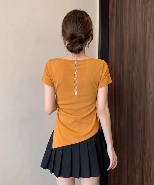 Girly Doll(ガーリードール)の「サイドスリットギャザーカットアウトニット(その他トップス・レディース・オレンジ/ブラック・FREE)」の6枚目の写真