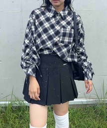 ☆ビジュー付き 袖ドロストポケットシャツ