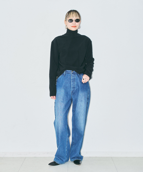 CITYSHOP(シティーショップ)の「TRICOT HIGH NECK TOP:カットソー(Tシャツ/カットソー・レディース・ブラック/ネイビー・FREE)」の5枚目の写真